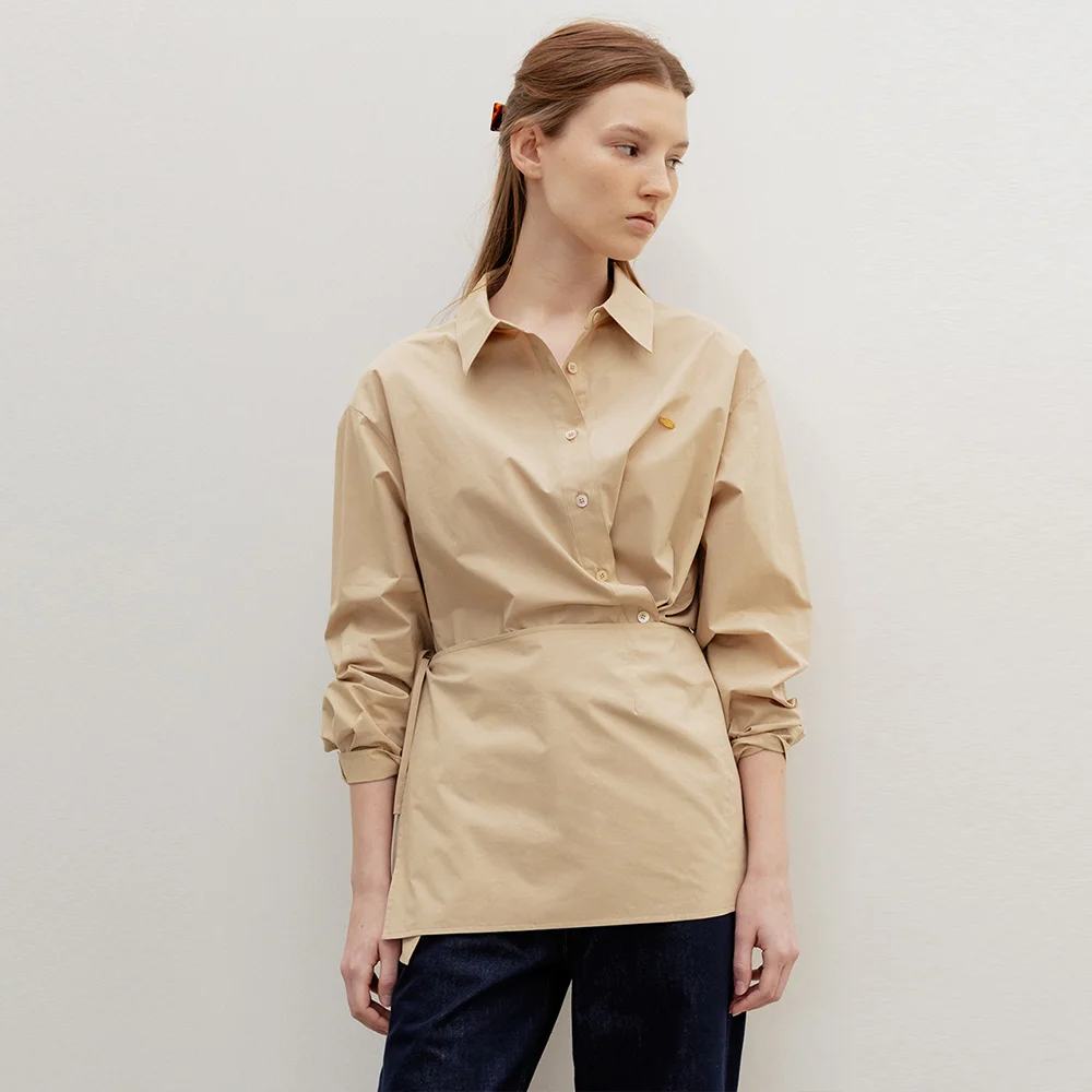 Aube Scarf-Wrap Shirt Beige