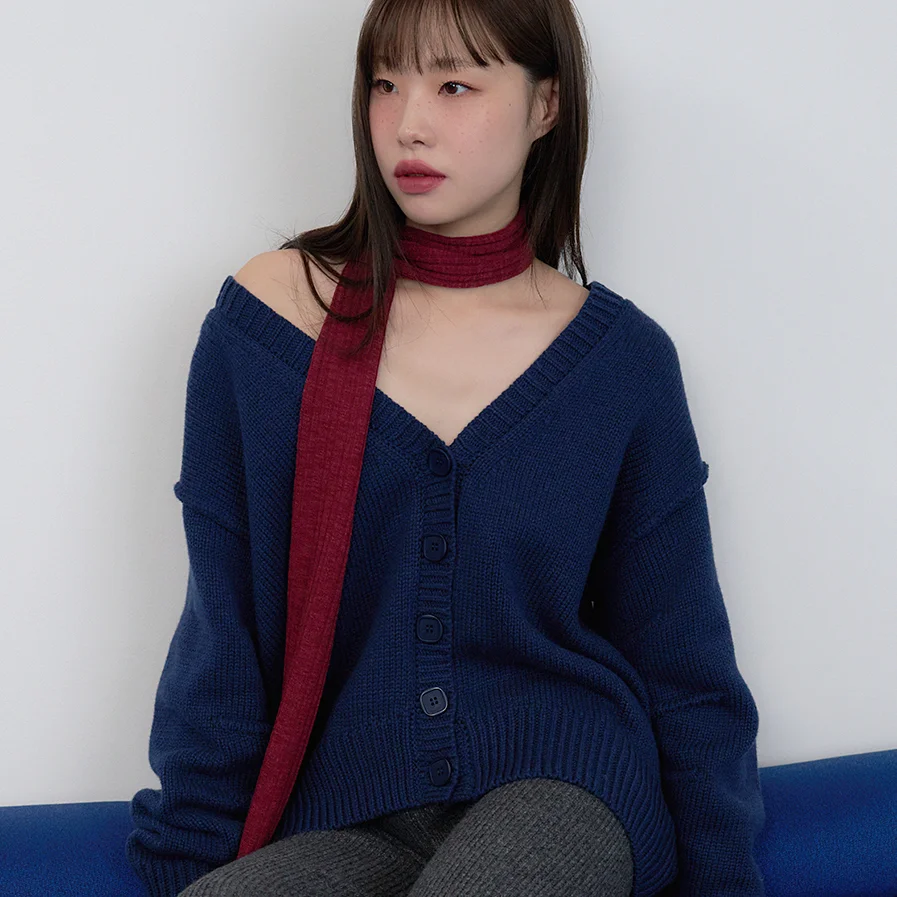 ribbed knit long scarf - wine