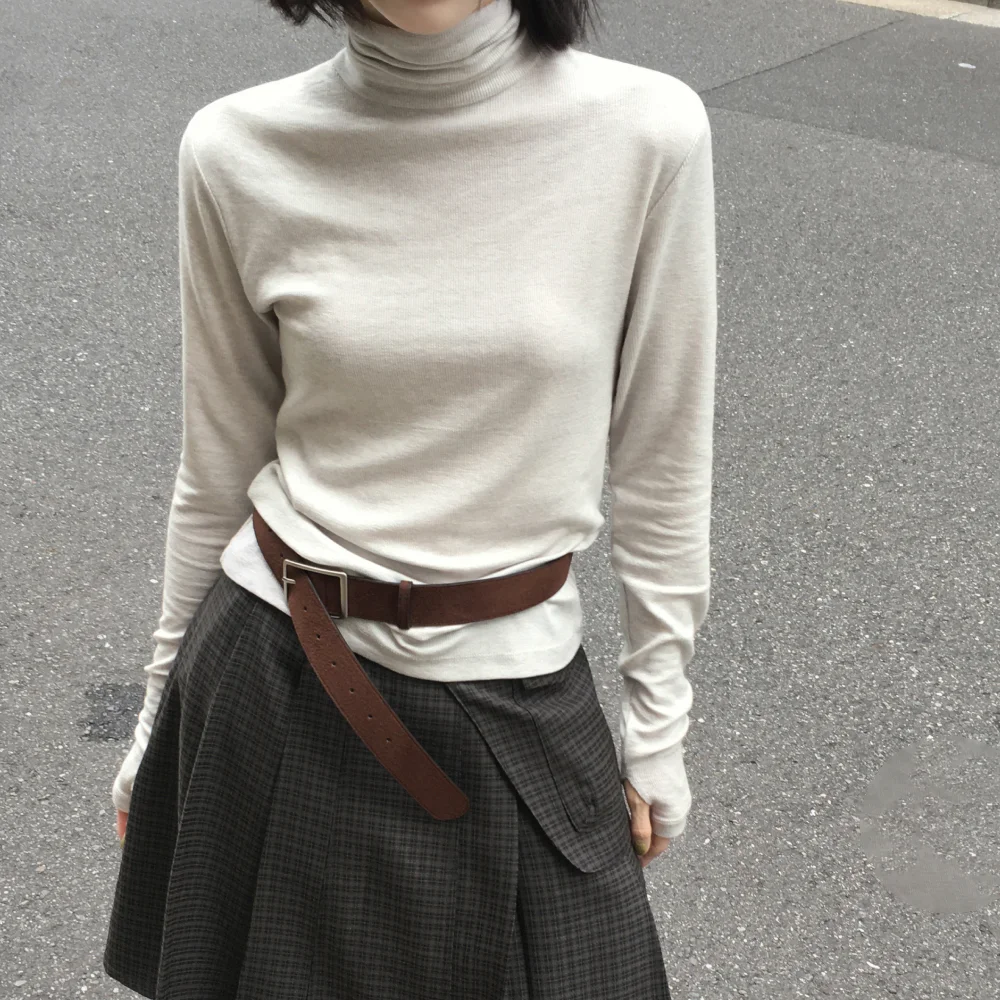 Soft Wool Tencel Warmer Turtleneck T-Shirt (Salt oatmeal)