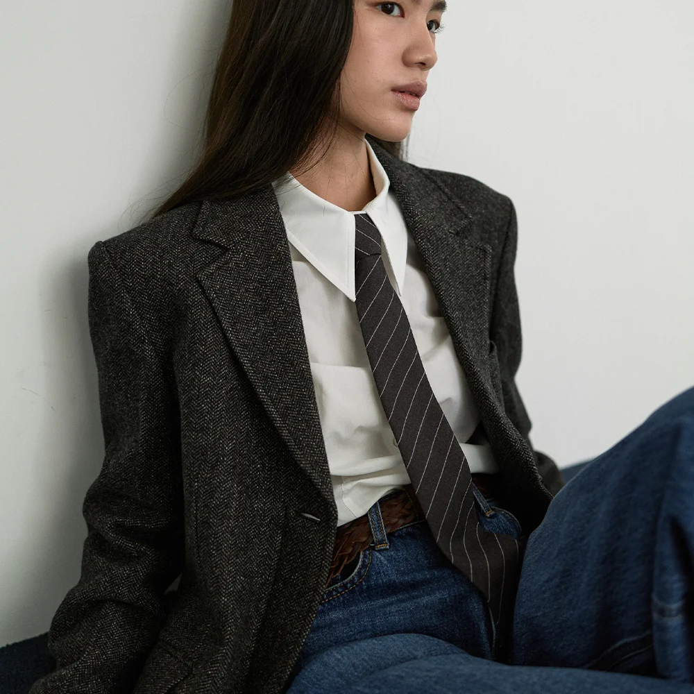 SINGLE HIDDEN JACKET_BROWN HERRINGBONE
