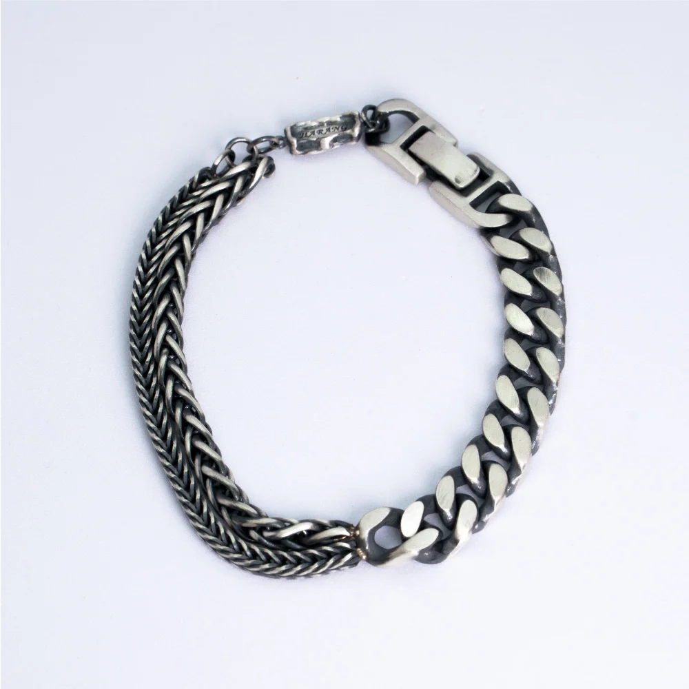 HR 246B_Half & Half Silver Double Chain Bracelet