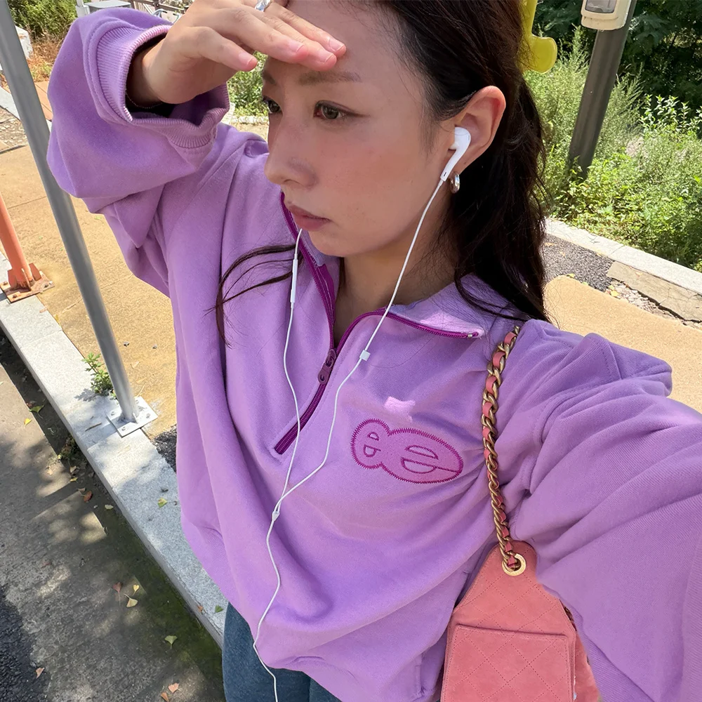 雙 標誌 半 拉鏈 衛衣 (Lavender)