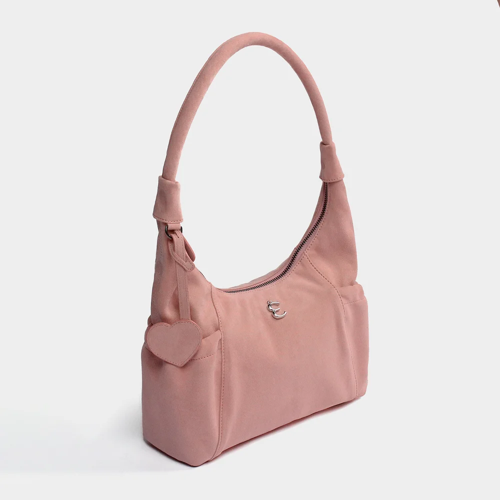 Suede Round Hobo Bag in Pink
