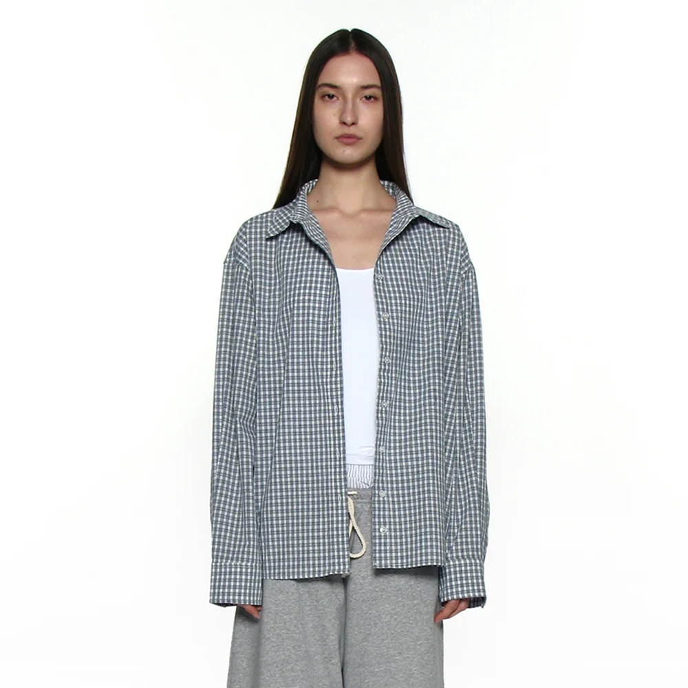 PWC 2WAY ASYMMETRIC CHECK SHIRT_BLUE