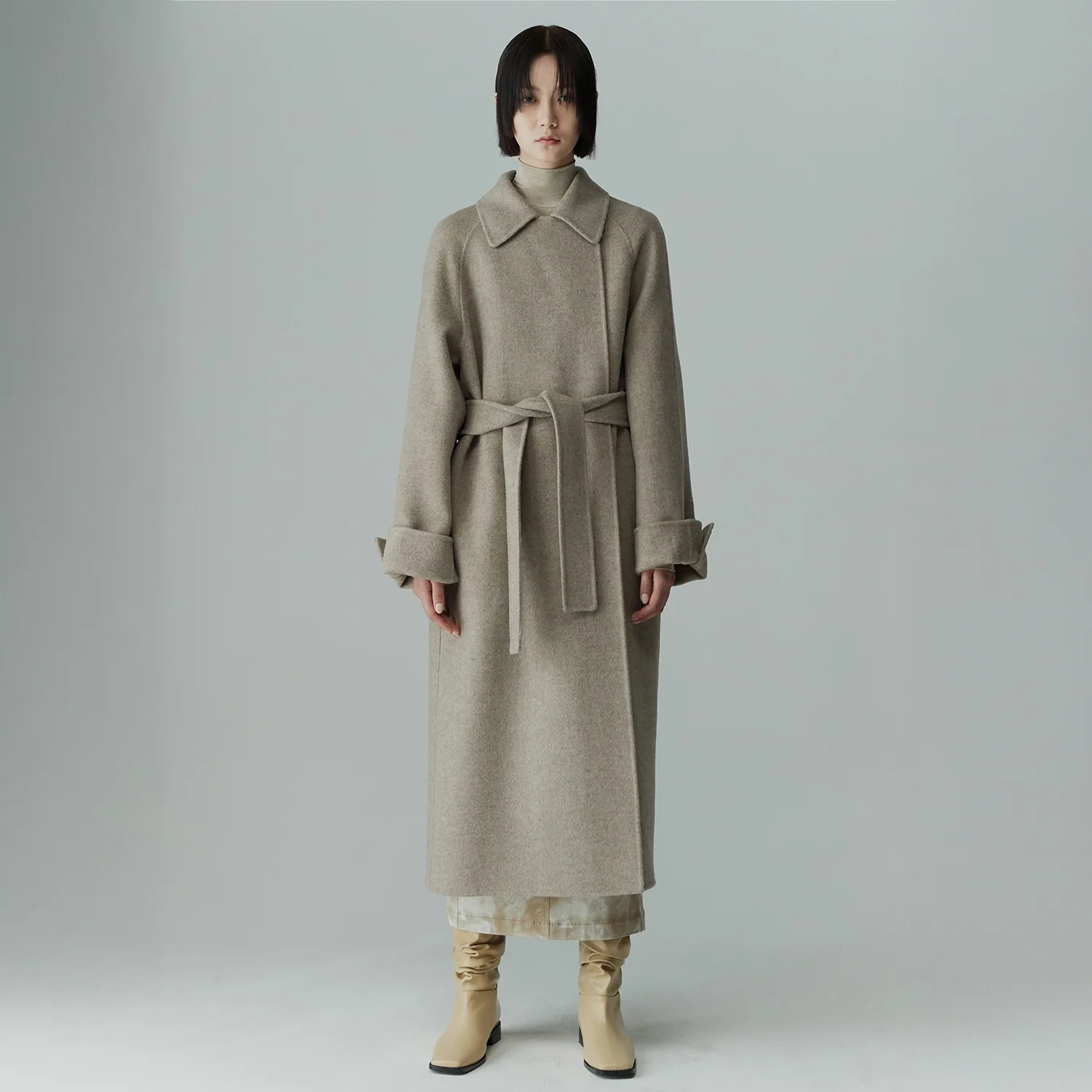 HANDMADE WOOL BELTED COAT MOCHA