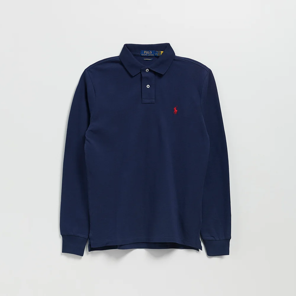 訂製 修身版型 Polo 長 衣袖 襯衫 (NAVY)