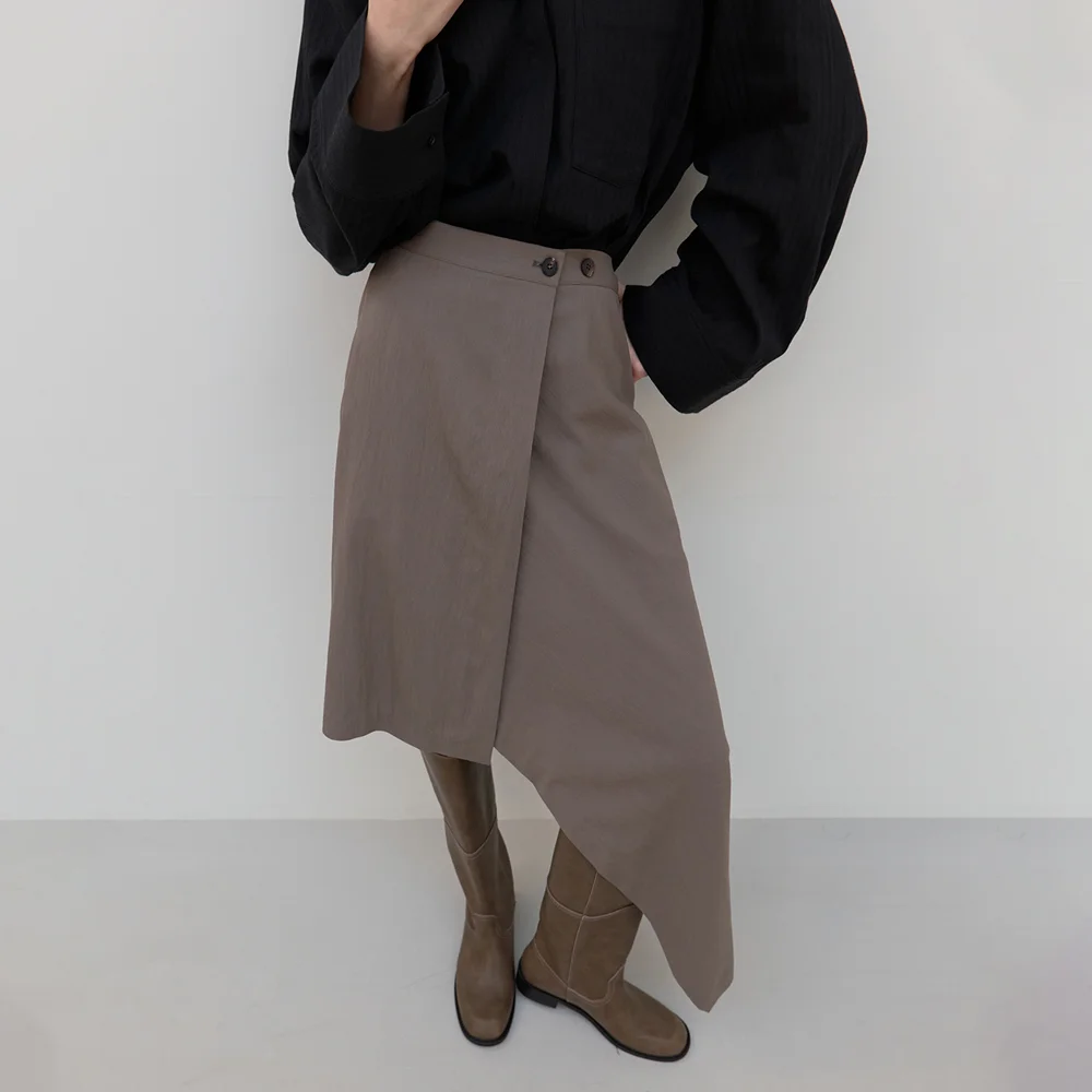 Asymmetric Wrap Skirt (ash brown)