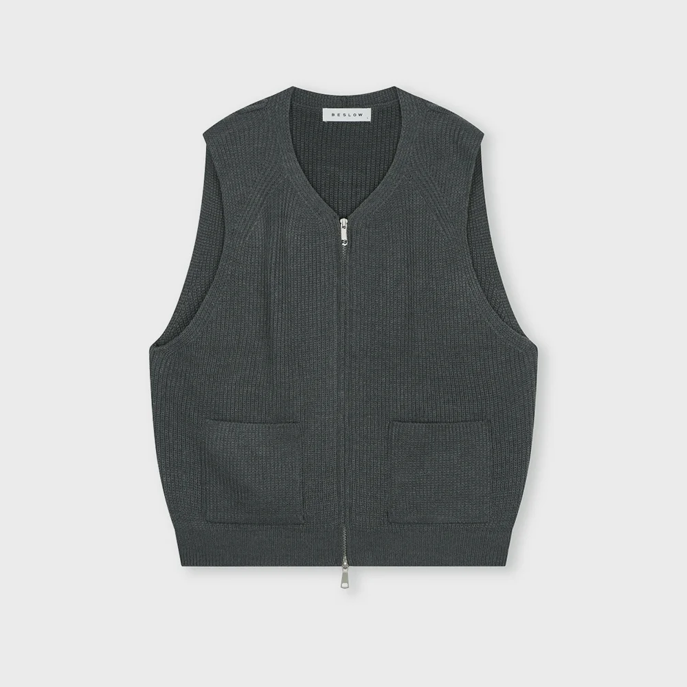 MILITARY KNIT ZIP-UP VEST CHARCOAL
