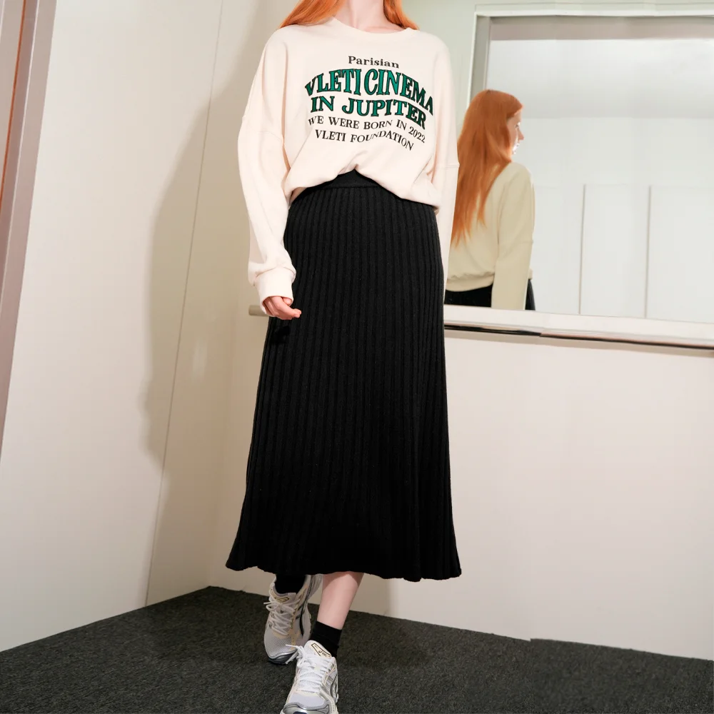 Ramswool Pleats Knit Skirt (Black)