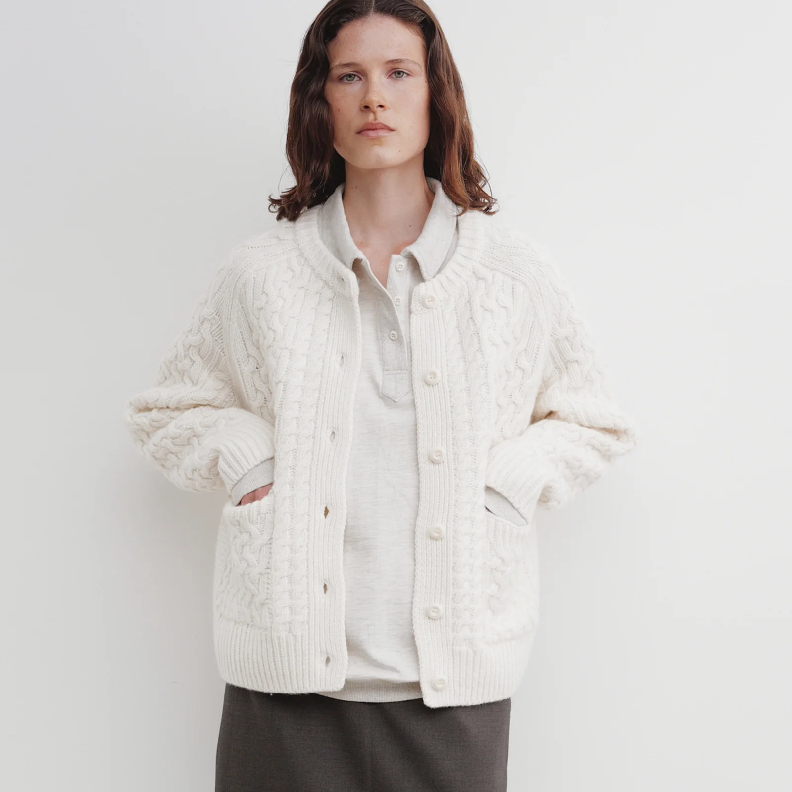 Arlo Cable Knit Cardigan (Ivory)