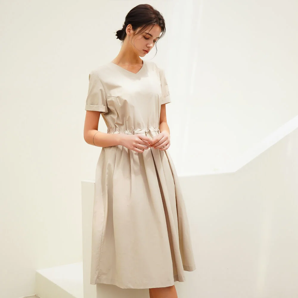 Waist String Pintuck Dress_Beige