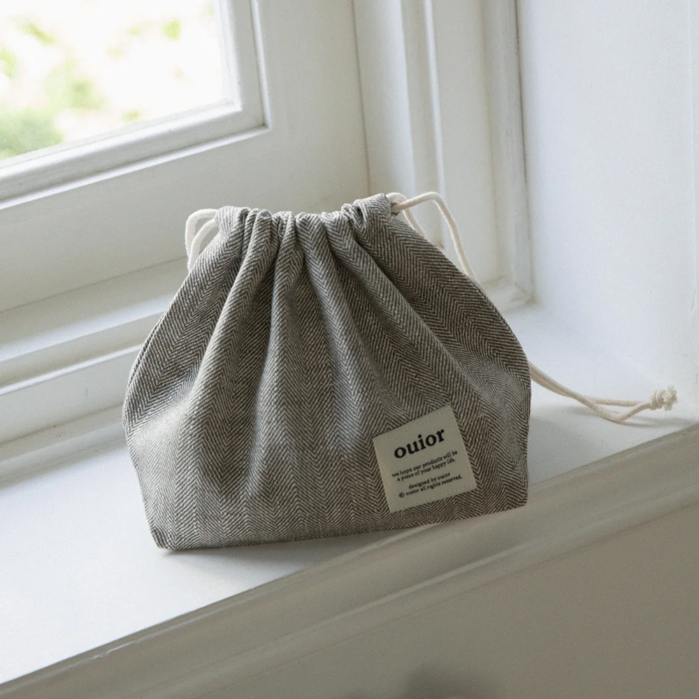 ouior chubby string pouch_herringbone khaki brown