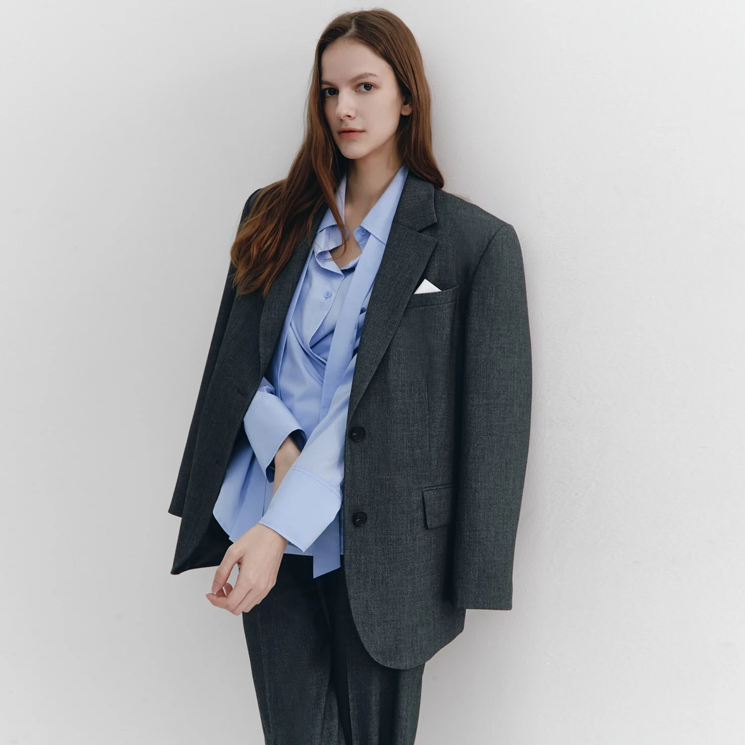 Wool-Blend Single-breasted Blazer CHARCOAL GREY