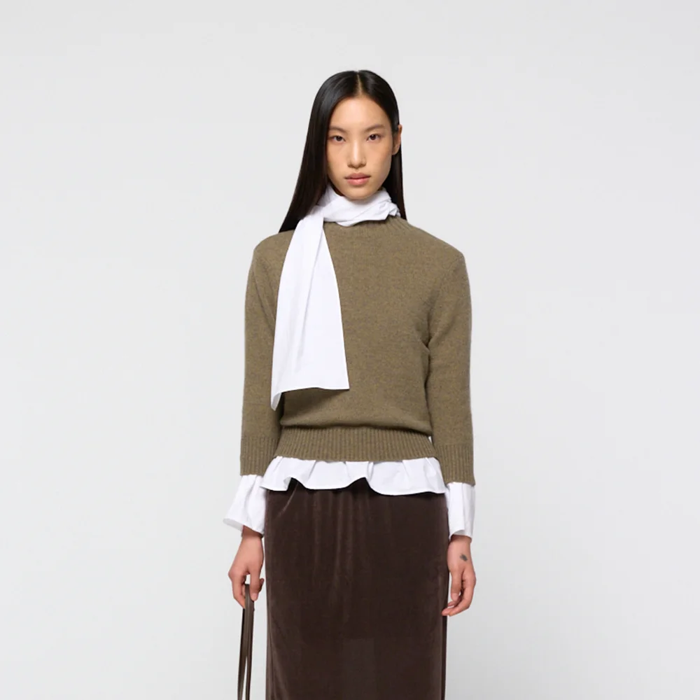Wool mock neck knit, Khaki