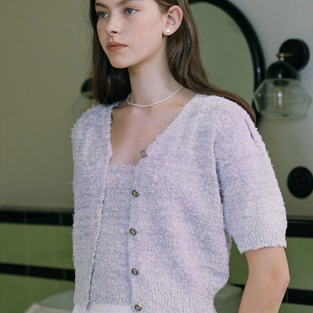 Candy Color Knit Cardigan - Purple
