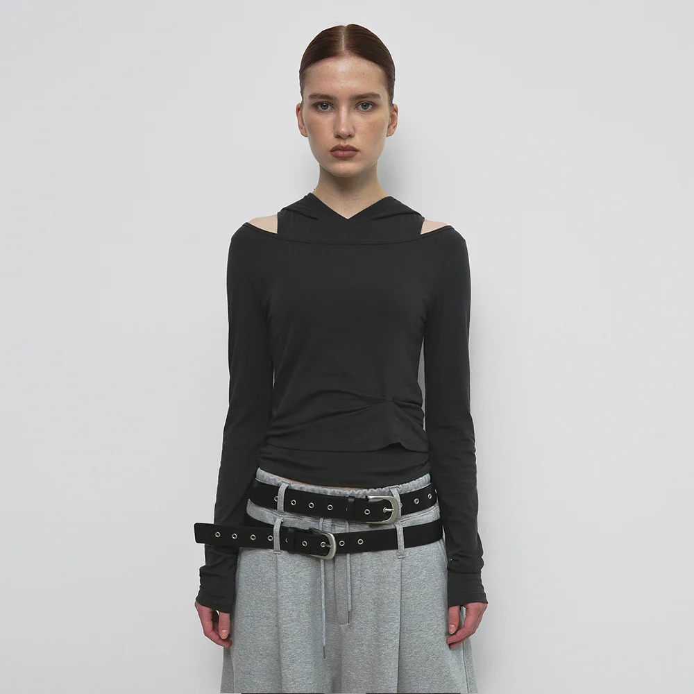 LAYERED HOOD T-SHIRT_CHARCOAL