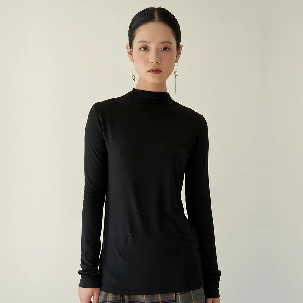 slim dart point highneck tee_Black
