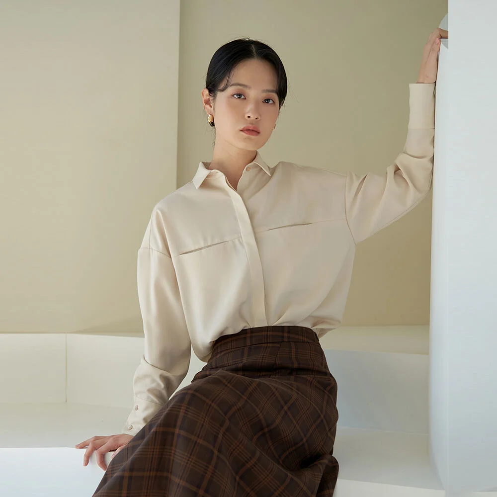 minimal point pocket hidden shirt_Cream