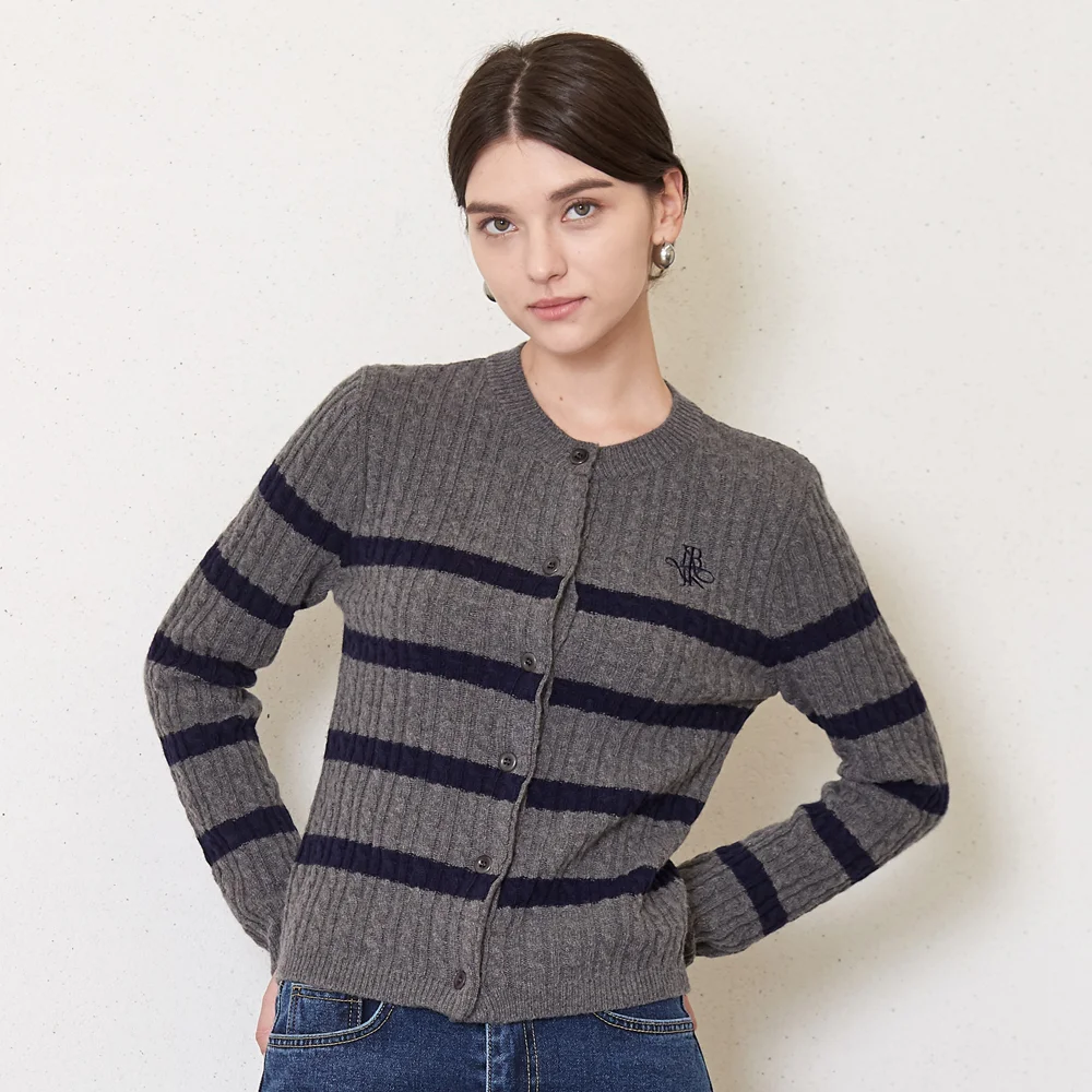 JK striped knit cardigan_gray