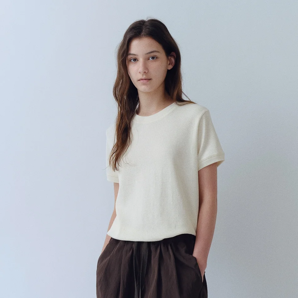 Waffle Crew Neck Tee(Cream)