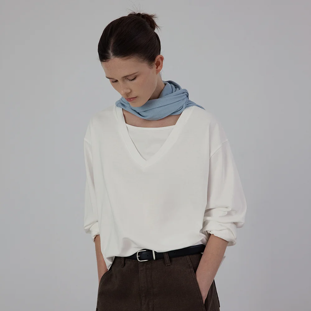 Fluid Layered V-Neck Long Sleeve Tee