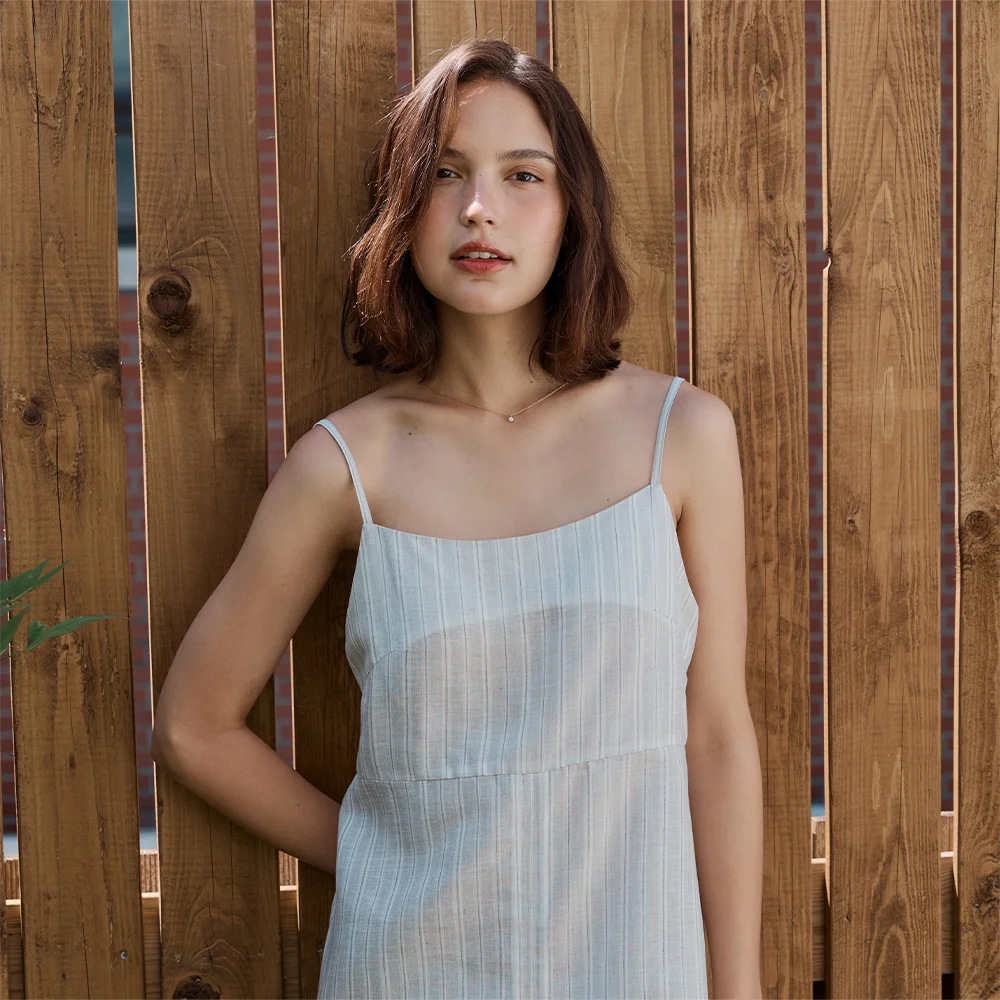 Linen Stripe Dress_Ivory