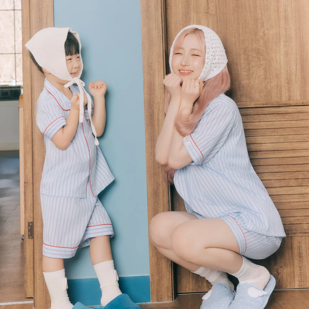 絲滑貼身 Chloe 短袖 家庭裝 睡衣 套裝_成人1+兒童1