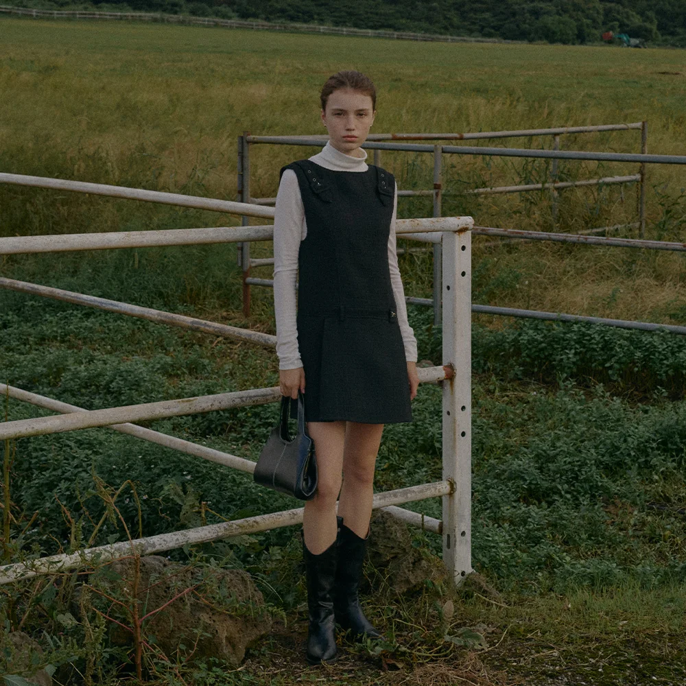 SCALLOP FUZZY MINI DRESS (BLACK)