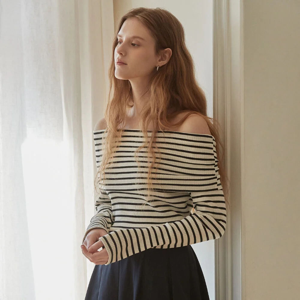 Luna off shoulder top - Ivory stripe