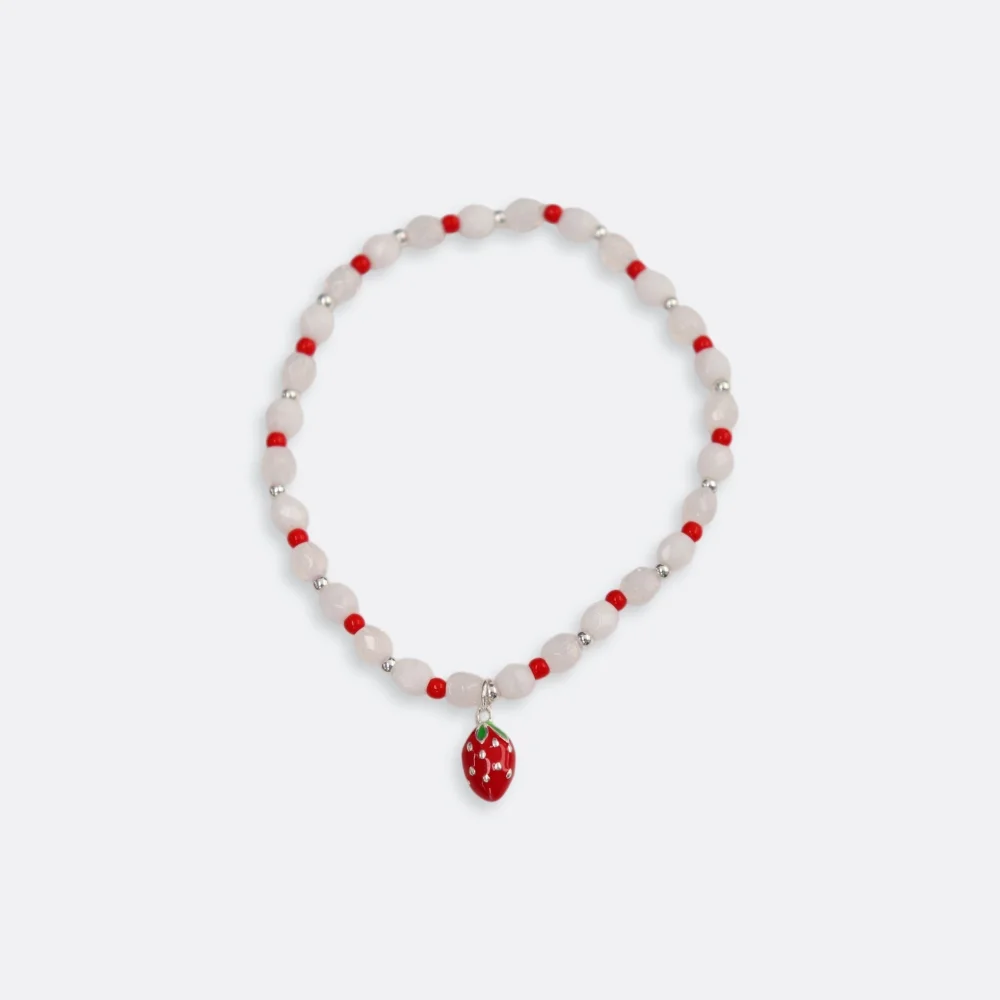 Silver strawberry charm silver ball beads Bracelet 925銀色 草莓 銀珠 鬆緊帶 捷克 串珠 手鏈