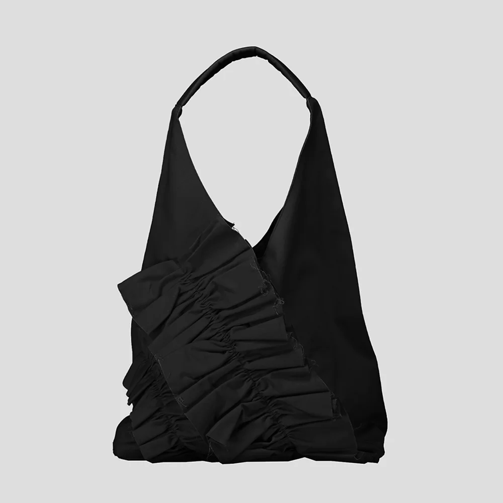 COTTON ORIGAMI RUFFLE BAG - BLACK