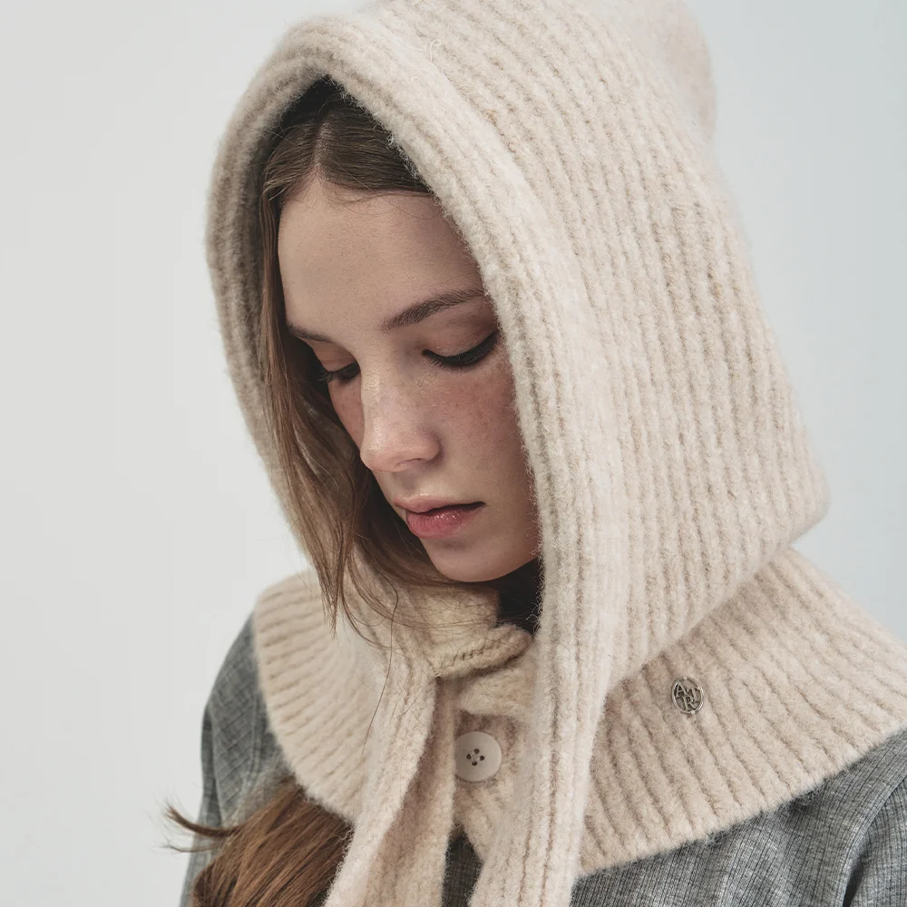 Warm wool fog hooded knit balaclava_Ivory.HAI001