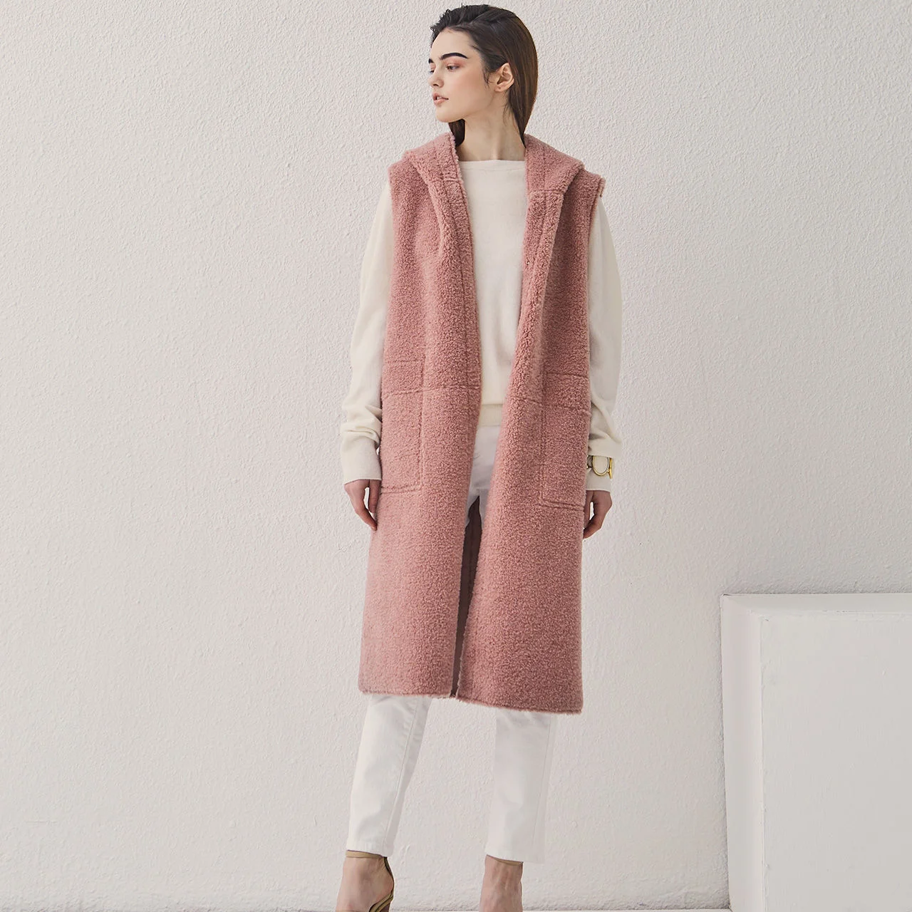 HOOD REVER MUSTANG LONG VEST PINK
