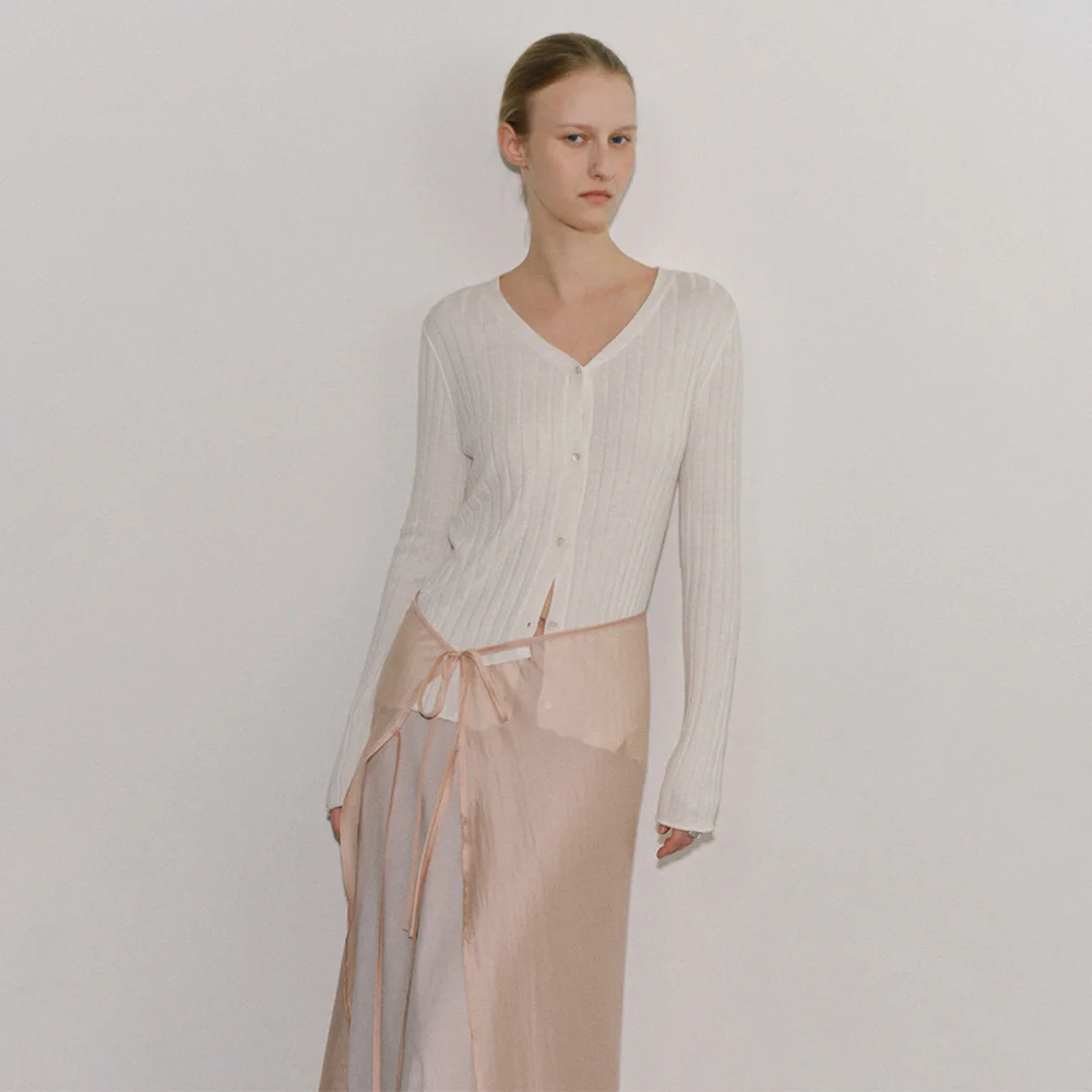 SILKY RIBBED KNIT CARDIGAN_IVORY