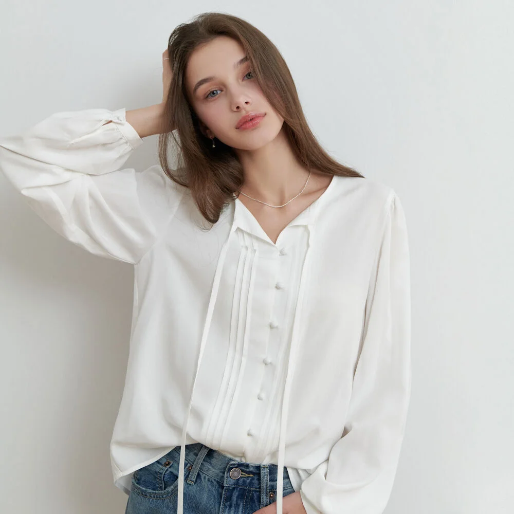 Novel ribbon blouse (white)