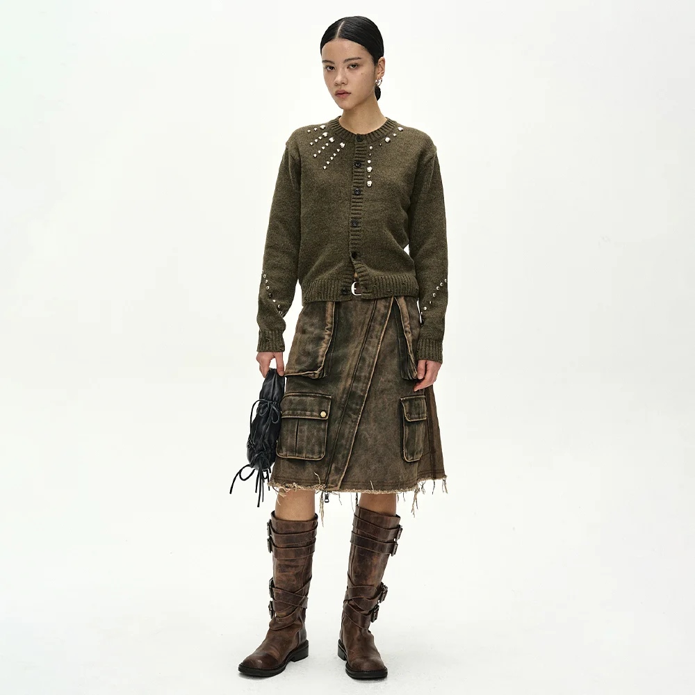 ROGHEN STUDDED CARDIGAN (MOSS KHAKI)