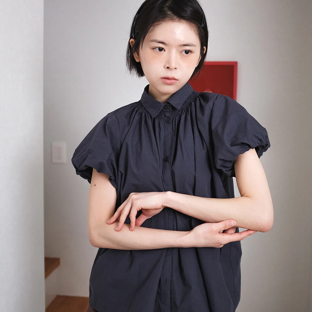 Smock Balloon Blouse - Navy