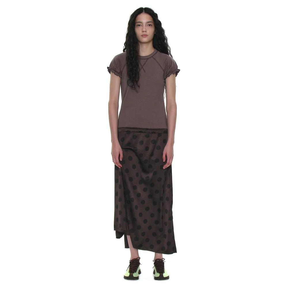 DRAPE DOT PRINTED PUFF COMBI DRESS_BROWN