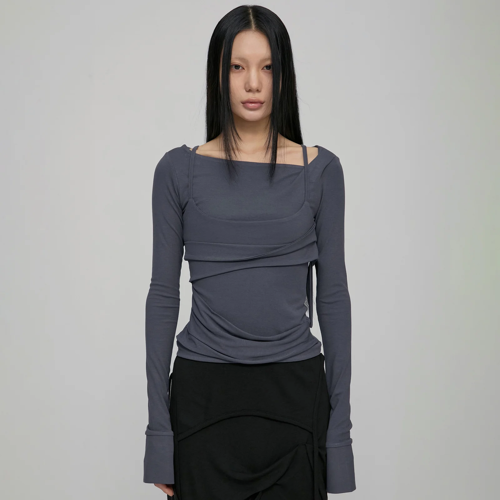 Layered Bustier Long Sleeve (FL-105_Charcoal)