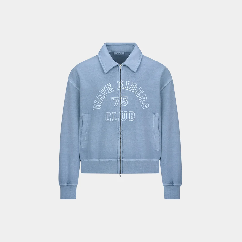 WAVE RIDERS PIGMENT WASHED COLLAR ZIP-UP - BLUE GRAY
