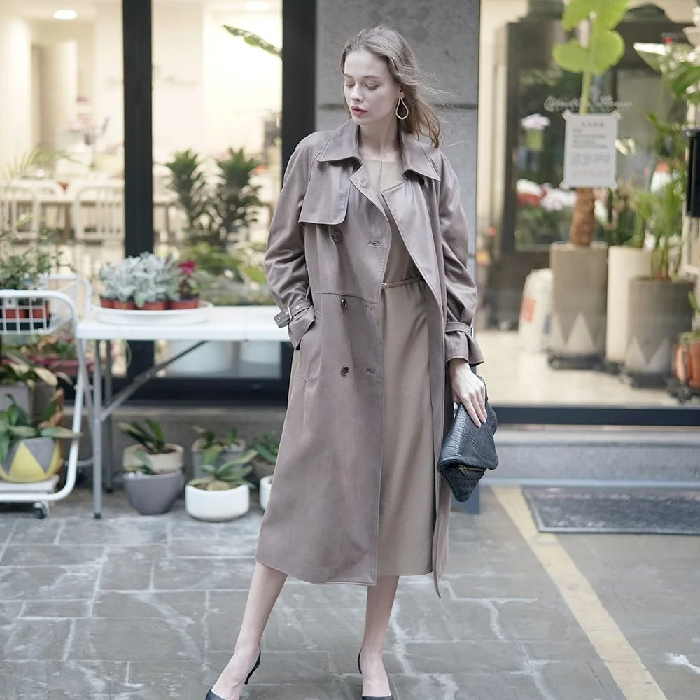 SUEDE DOUBLE TRENCH COAT BEIGE