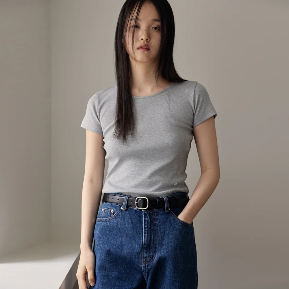 Symbol Slim Rib T-Shirts (Melange Grey)