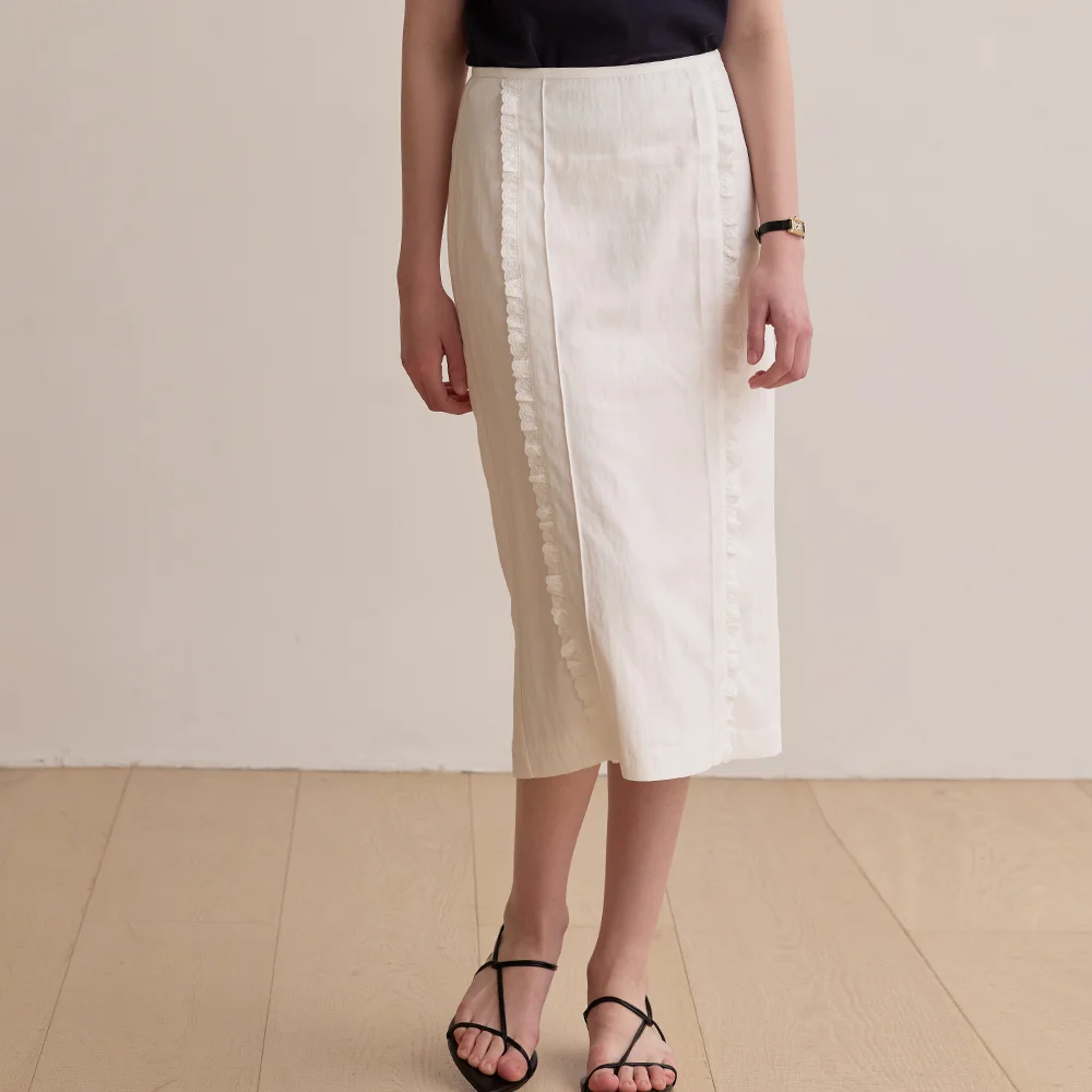 Lace frill H-line skirt - Off white