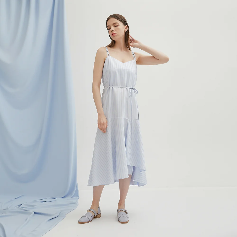 BUSTIER STRIPE FLARE ONEPIECE - SKY BLUE