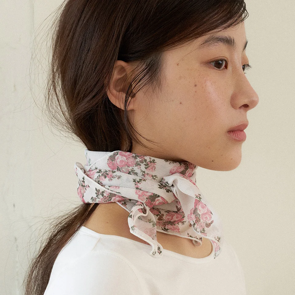 flower square scarf - white