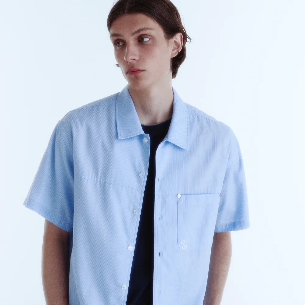 Convertible Collar Stripe Shirt_Sky Blue