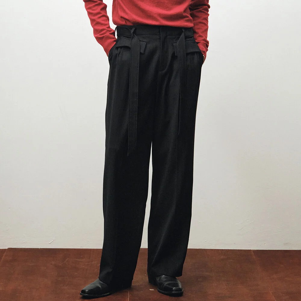 Six 口袋 寬版 西褲 (Black Herringbone)