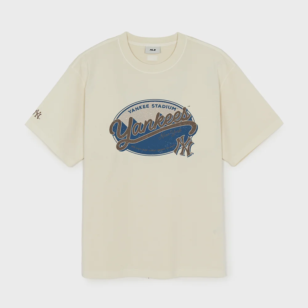 復古 水洗 圖案 短袖 T恤 NY (Cream)