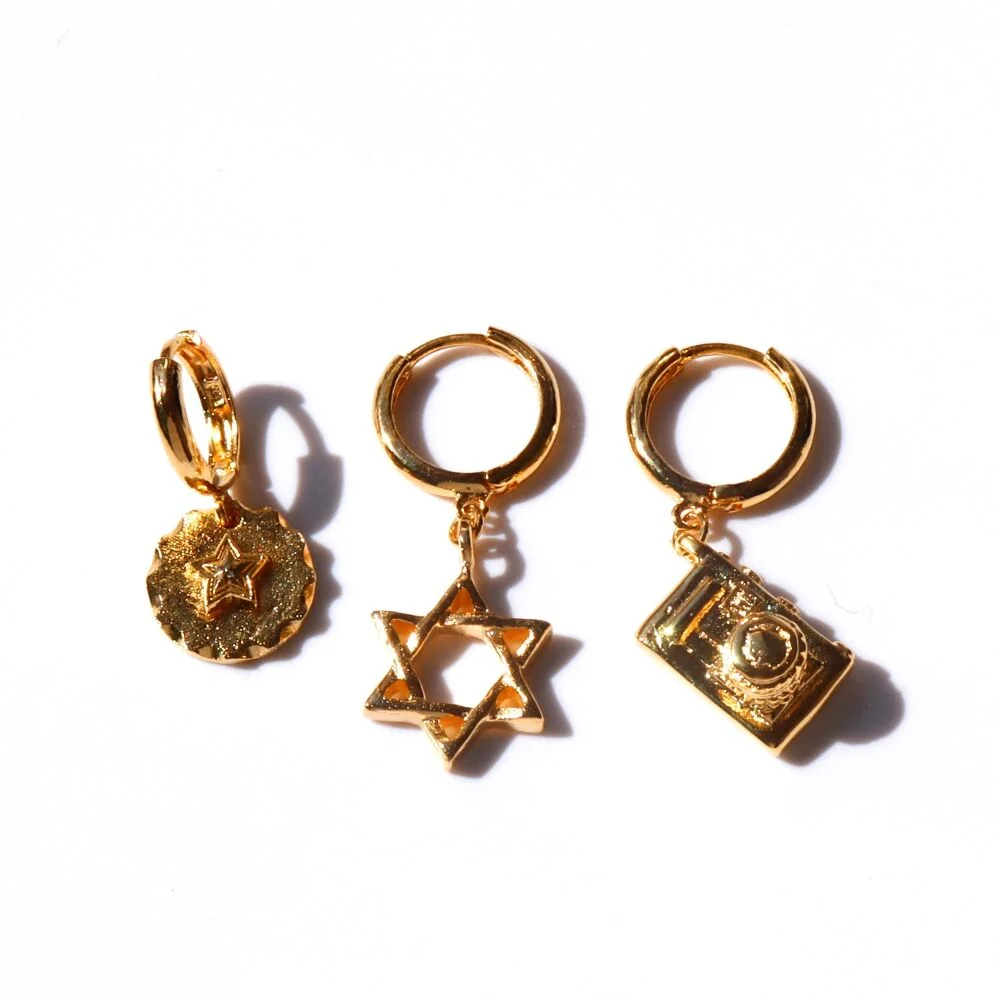 Antique pendant gold onetouch Earring 金色 吊飾 點綴 垂肩 一觸式戒指 耳環