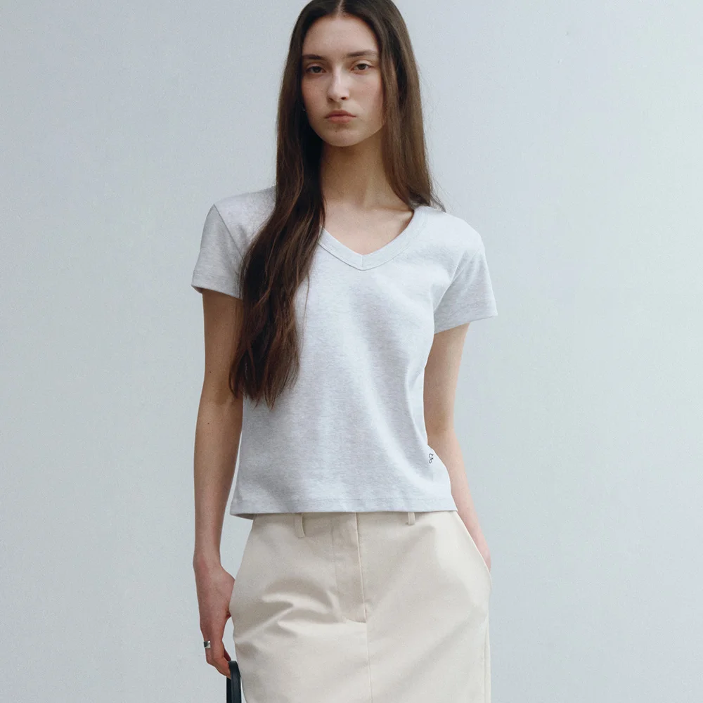 Fleu Cotton V-neck T-shirt (Melange Gray)